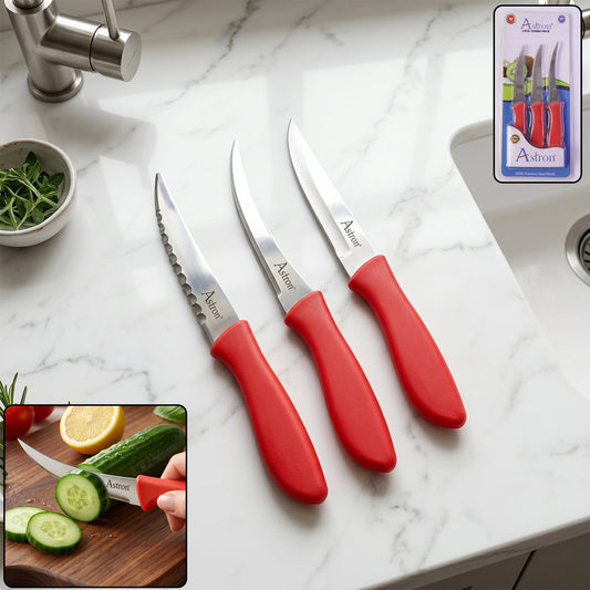 Ss Classic Kitchen Knife Set Stainless Steel With Plastic Handle Combo (3 Pc)