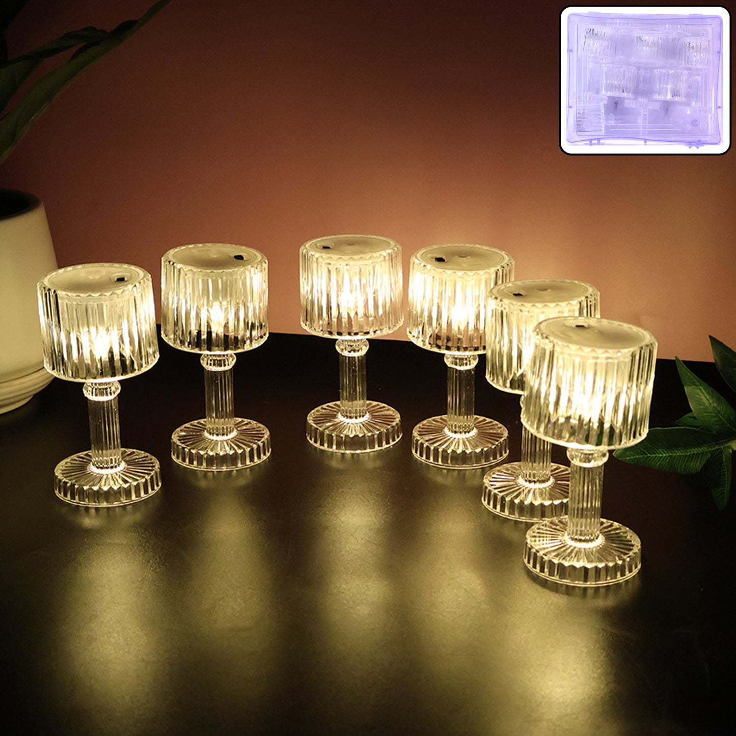 Set of 6 Wukusy LED crystal-effect table lamps for home decor, featuring modern design with sparkling crystal accents.