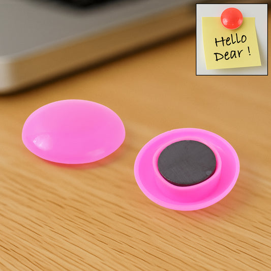 Pink circular plastic magnet buttons for office use, featuring the Wukusy brand, shown on a white background.