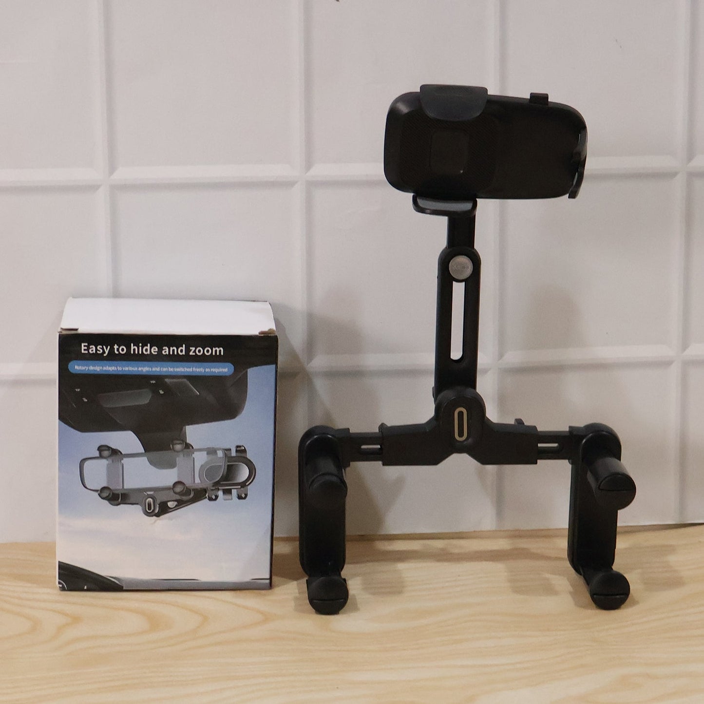 Car Rear View Mirror Phone Holder 360 Adjustable Retractable