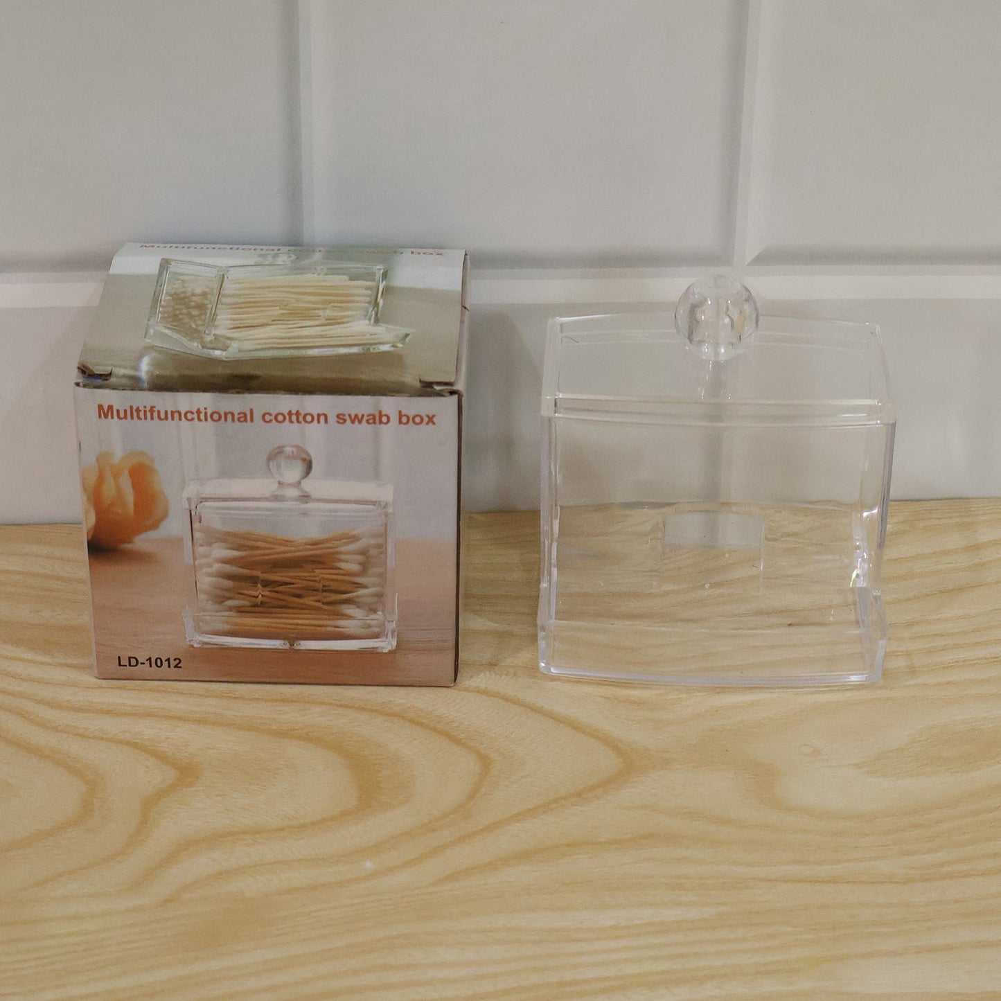 Transparent Acrylic Cotton Swab Organizer With Lid And Dispensing Drawer (1 Pc)