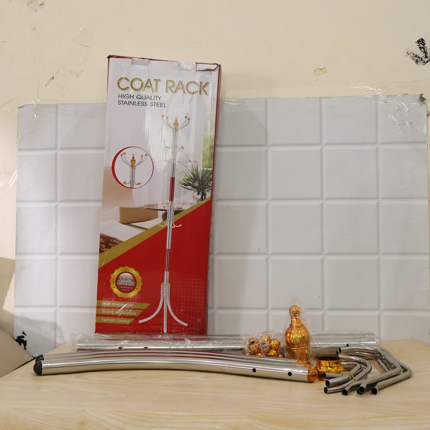 Metal Floor Standing Coat Rack Clothes Hanger Stand With Multi Hooks (1 Pc)
