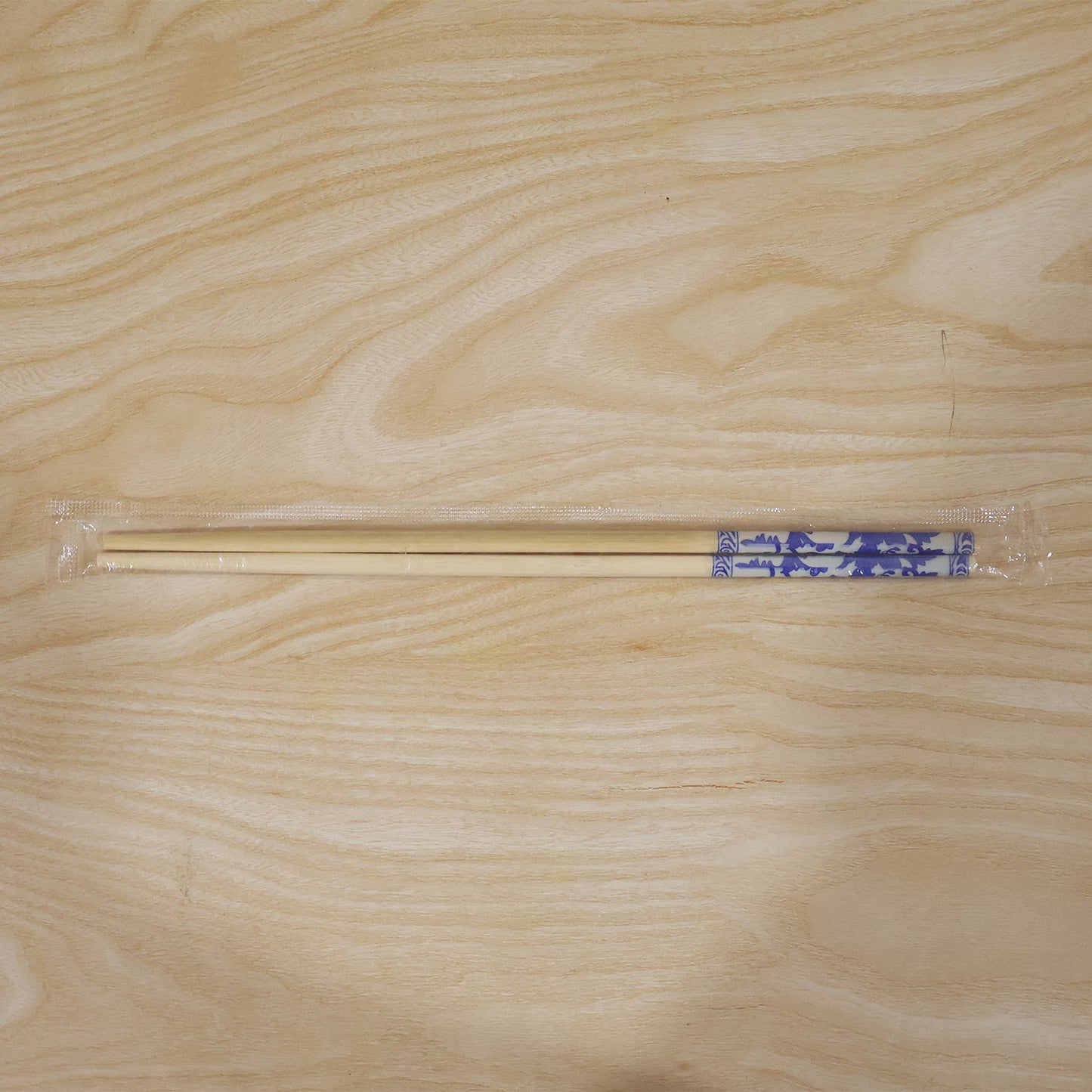 Reusable Bamboo Chopsticks With Blue Chinese Print Design (2 Pc)