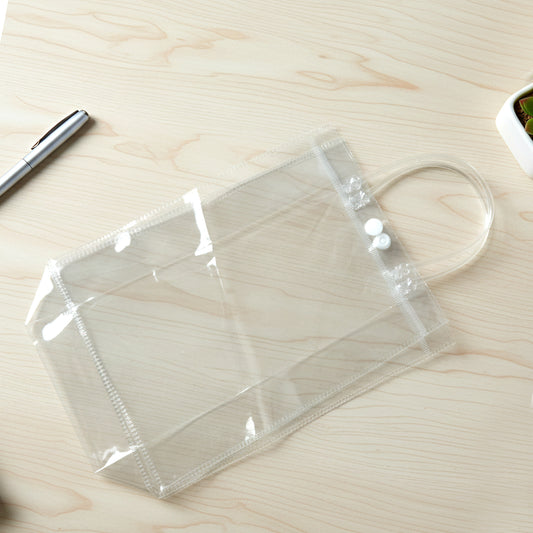 Clear PVC carry bag with Wukusy branding, measuring 22x16cm, perfect for organizing and transporting small items.