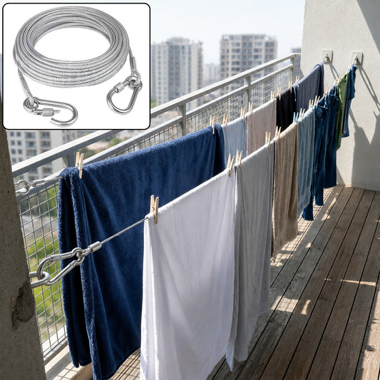 Heavy Duty Steel Wire Rope 5 Meter Clothesline With Carabiner Hooks
