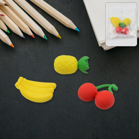 Set of three colorful Wukusy Mix Design Fancy Stylish Erasers for office use, featuring vibrant, playful shapes and patterns.