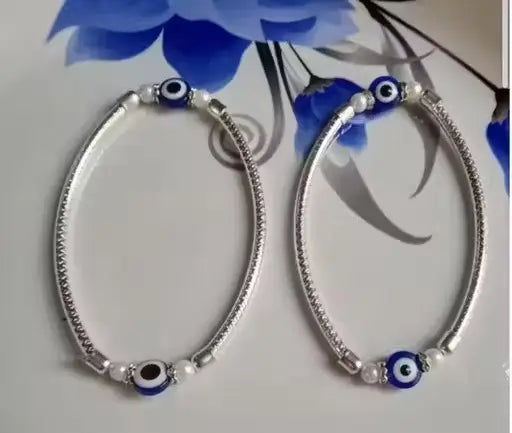Trendy Evil Eye Women Anklet | Adjustable Silver-Plated Alloy with Agate Stone | Free Size