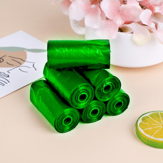 Wukusy biodegradable eco-friendly trash bag roll in mixed colors, 24x32 inches, suitable for waste disposal and recycling.