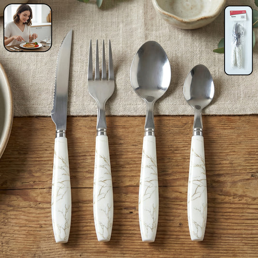 Stainless Steel Cutlery Set With Marble Design Handle (4 Pc Set)