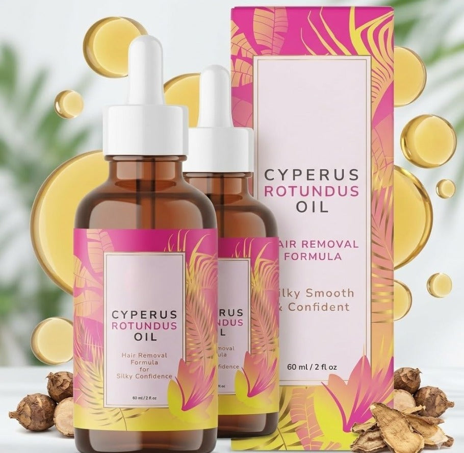 Dropdash Cyperus Hair Removal Oil accessories pack with two bottles, smooth skin solution, natural hair removal aid.