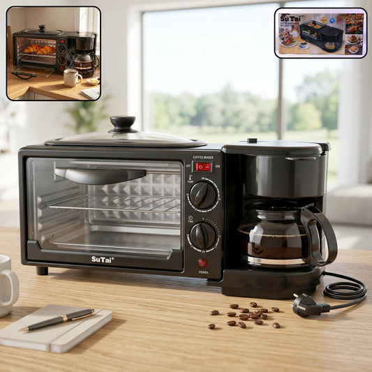 Wukusy Suta 3-in-1 breakfast maker, compact kitchen multi-functional appliance with toaster, coffee maker, and egg cooker features