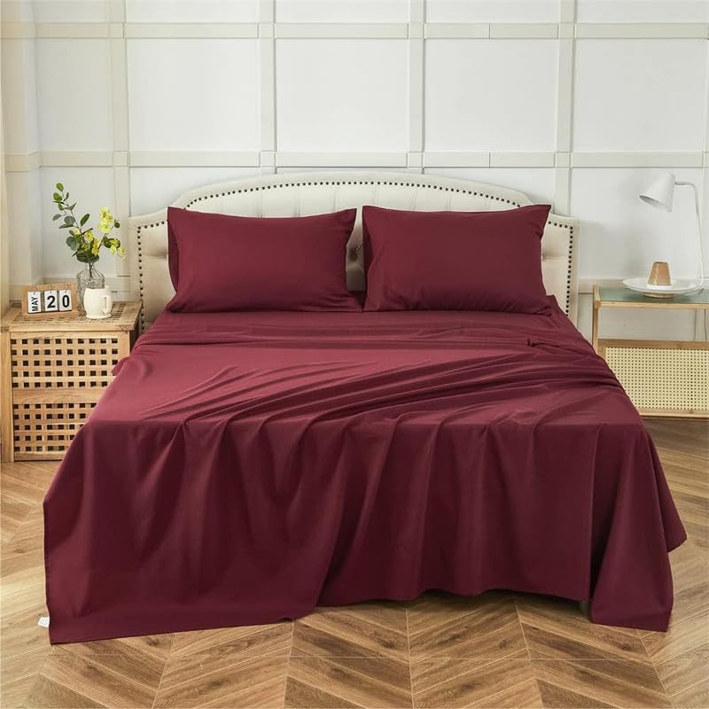 Seasons Bedsheet for Double Bed, (90x100 Inches, Maroon)