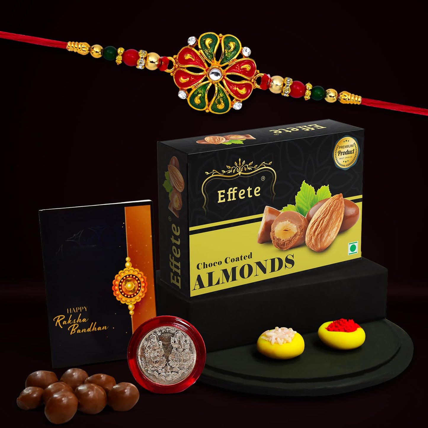 Rakhi (K1_304_ca32) Chocolate Almonds 32gm Rakhi For Brother With Gift Rakhi With Chocolate Rakhi Combo For Brother Set Of 1 Rakhi Chocolate