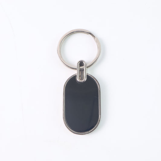 Elegant Black Silver Oval Metal Keychain (1 Pc)