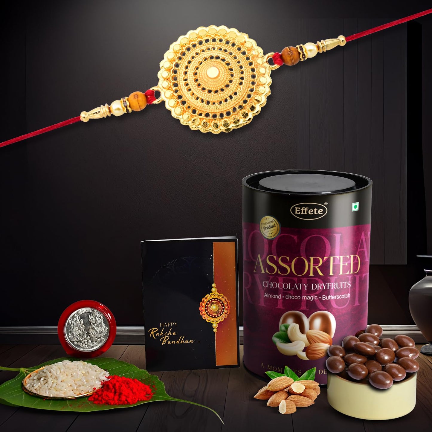 Rakhi (K1_402_as) Assorted Chocolate Dryfruits 96gm Rakhi For Brother With Gift Rakhi With Chocolate Rakhi Combo For Brother Set Of 1 Rakhi Chocolate