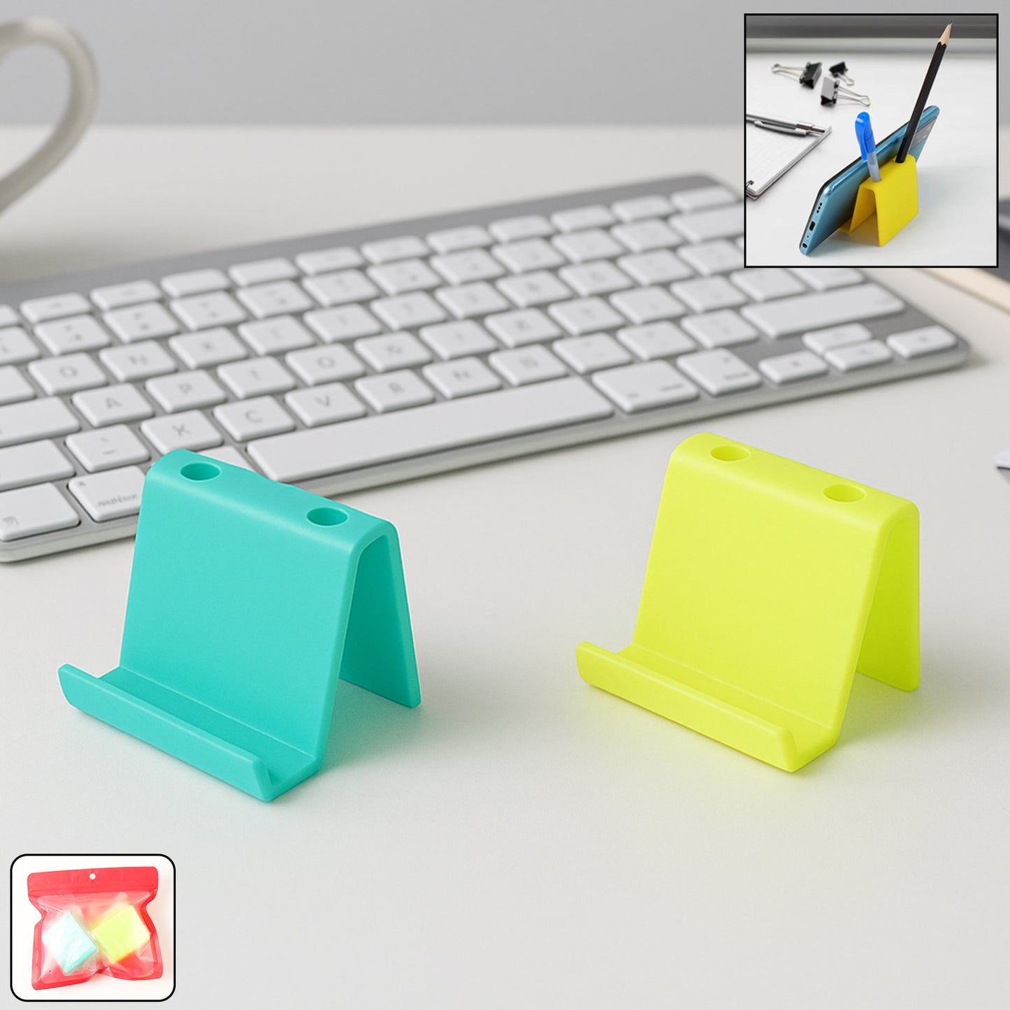 Multifunctional Plastic Mobile Phone Stand Pen Holder (2 Pc Mix Color)