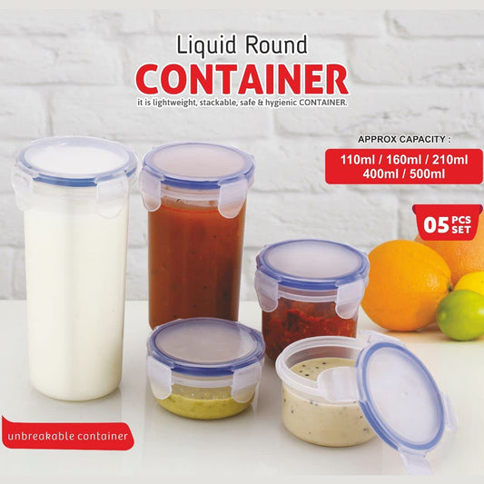 5830 Plastic Liquid Round Airtight Food Storage Container With Leak Proof Locking Lid Bpa Free Container For Kitchen 5 Pcs Set (Transparent ( Approx Capacity 110 Ml160 Ml210 Ml400 Ml500 Ml)