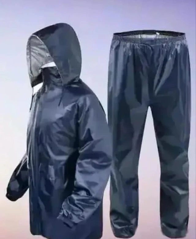 Polyester Full Sleeves Rainsuit Set for Men (Navy Blue, XL)