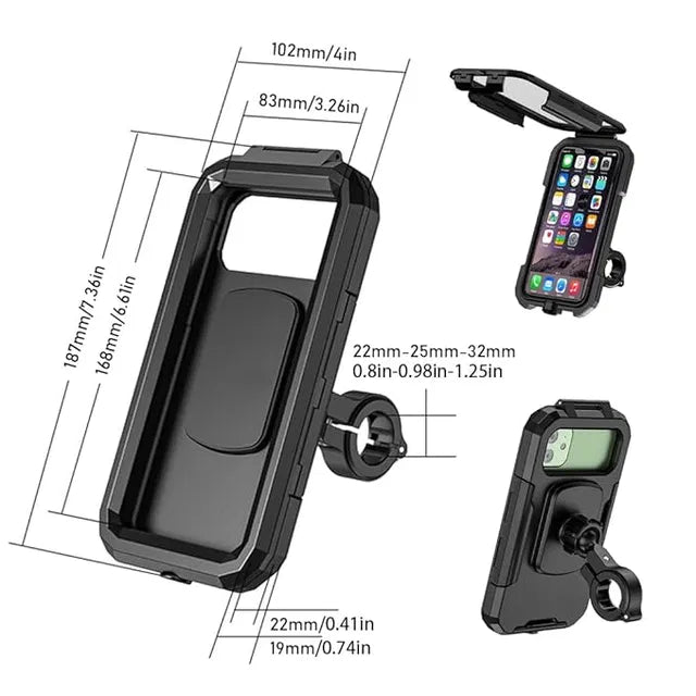 Waterproof car mobile holder by 22123, securely holding a smartphone with a clear view, ideal for hands-free use while driving.