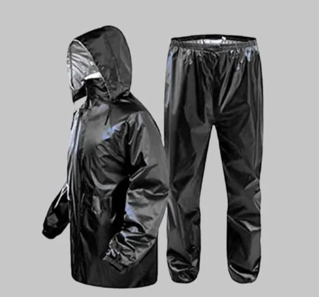 Polyester Full Sleeves Rainsuit Set for Men (Black, M)