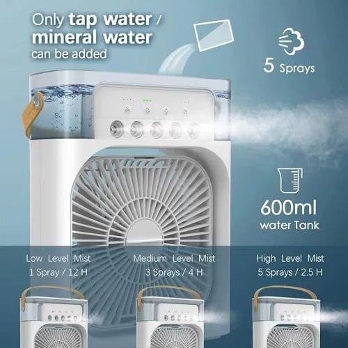 Portable mini air cooler by 24505, compact mini fan with adjustable settings and modern design for personal cooling.
