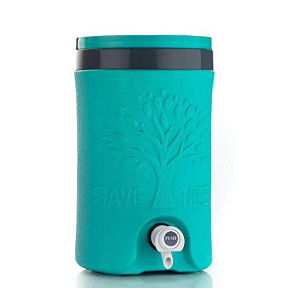 Plastic insulated 5-liter water jug by Drpshippr, ideal for travel and outdoor use, keeps water cool and fresh during trips.