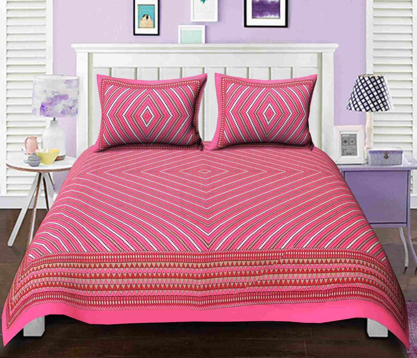 Cotton printed double bedsheet with colorful floral design, soft fabric, and intricate patterns from Drpshippr.
