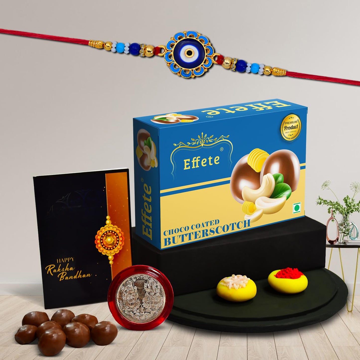 (K1_275_bs32) Rakhi Combo With Chocolate Butter Scotch 32gm Rakhi Chocolate For Brother Rakhi With Chocolate Rakhi With Gift Rakhi Combo Set Of 1 Rakhi Chocolate