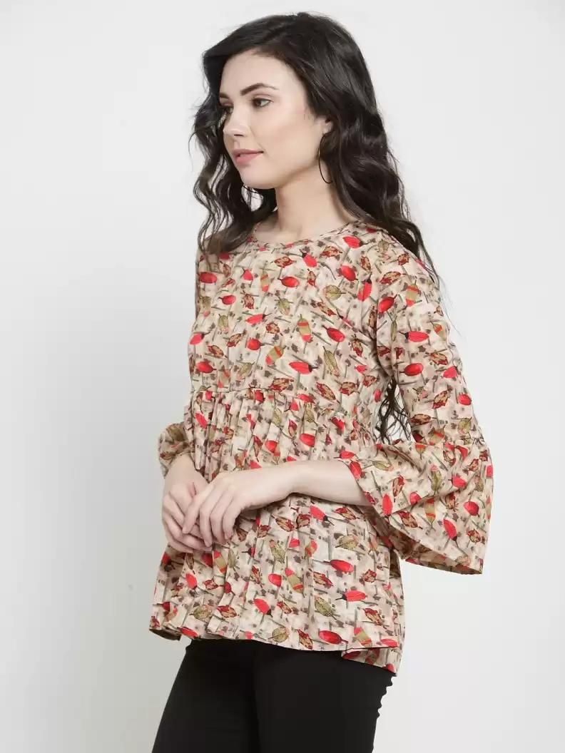 Women's floral crepe top from DARZI Women's Collection by Drpshippr, featuring a stylish design and vibrant floral pattern.
