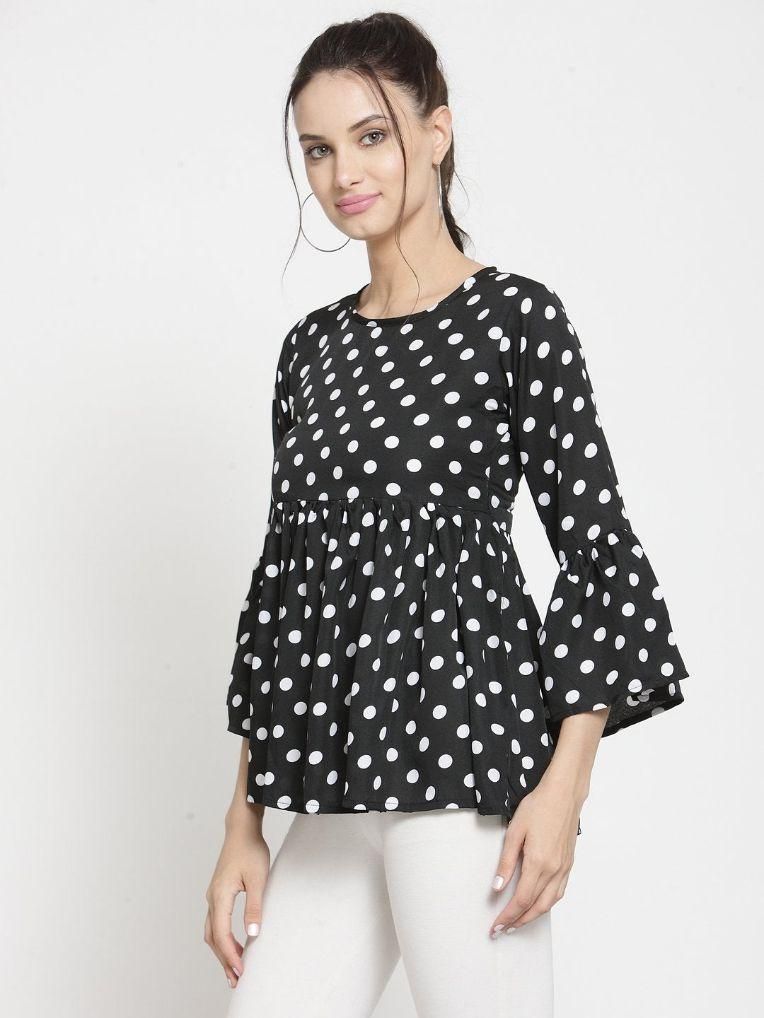 Drpshippr women's printed poly crepe top from DARZI Women's Collection with colorful floral design and long sleeves.