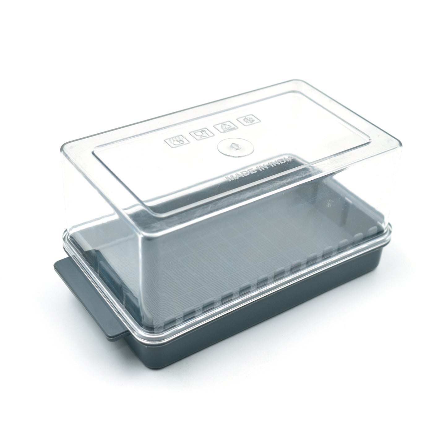 Wukusy transparent plastic butter storage box with slicer and lid, kitchen organizer for easy cheese and butter cutting and storage
