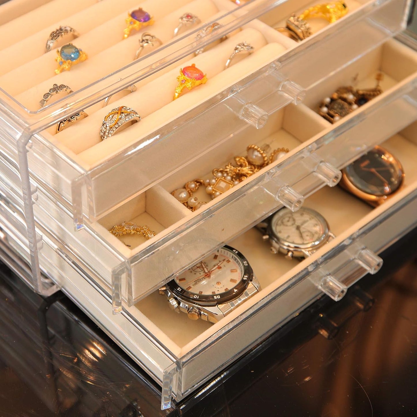 Earring Jewelry Organizer with 3 Drawers, Clear Acrylic Jewelry Box for Women