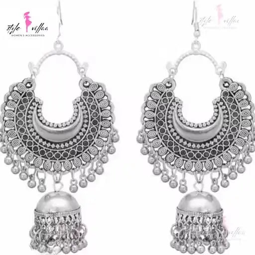 Partywear Silver Bold Necklace Set with Oxidised Finish – Necklace & Earrings for Women.