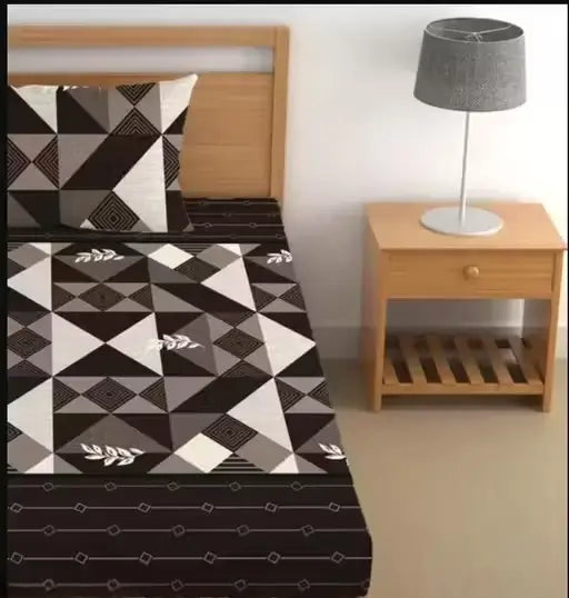 Single Bed Cotton Bedsheet with One Pillow Cover – Superfine, Geometric Print, Summer Use