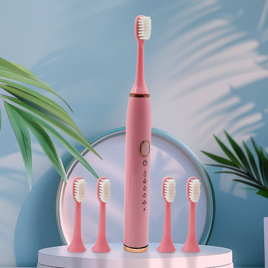 Adult Waterproof Electric Toothbrush With Extra 4 Toothbrush Head (1 Pc Usb Charging Operated Mix Colour)