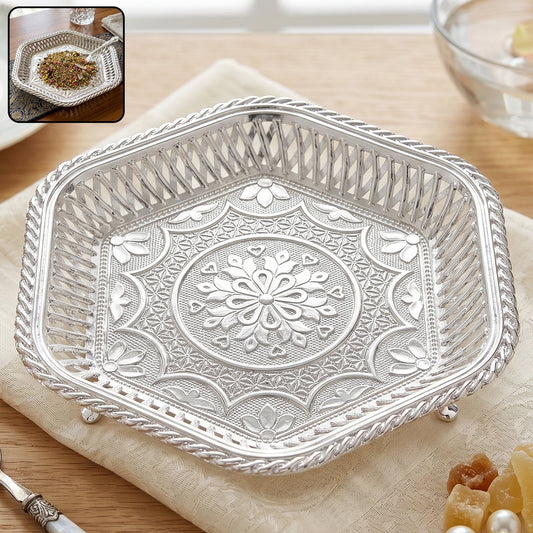 Decorative Silver Serving Tray Traditional Embossed Floral Design