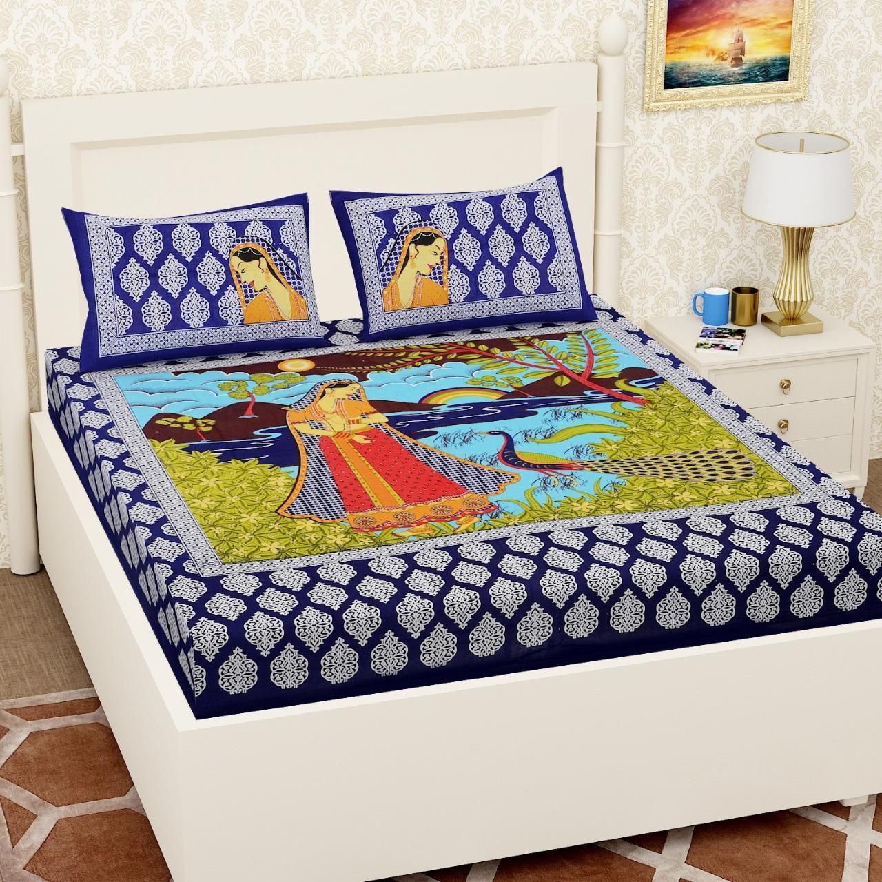Drpshippr Glace Cotton printed double bedsheets with colorful floral pattern, soft fabric, and comfortable bedding design.