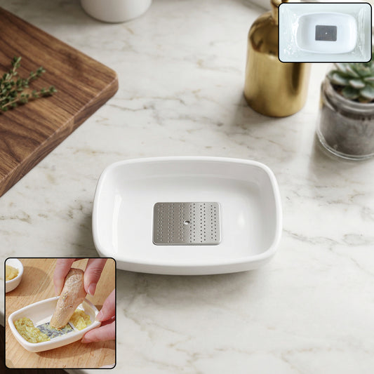 Wukusy multipurpose garlic and ginger grinding plate, single-piece stainless steel tool for fresh spice grinding.