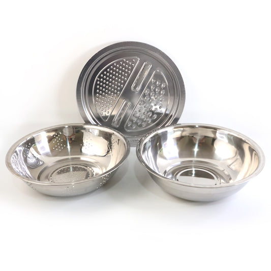 3-in-1 Stainless Steel Mixing Straining Grater Bowl Set