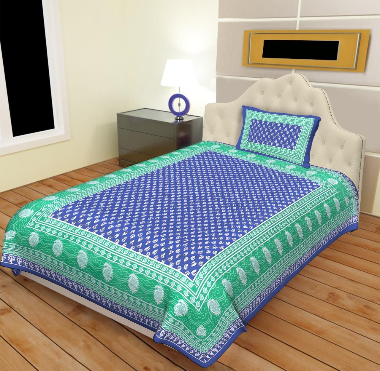 Jaipuri print single bedsheet from Drpshippr featuring colorful traditional Indian patterns and intricate designs.
