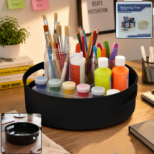 Wukusy rotating round storage tray organizer for kitchen, bathroom, or desk, with multiple compartments for easy item access