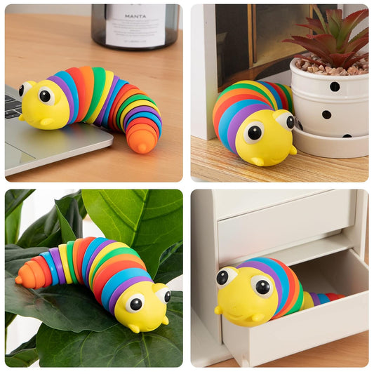 17594 3d Rainbow Color Plastic Slug Fidget Toys Stress Relieving Toy Sensory Slug Toy For Boys And Girls Finger Slug Toy For Autistic Caterpillar Fidget Toys Stress Relief Gifts For Toddlers Kids Adults (1 Pc)