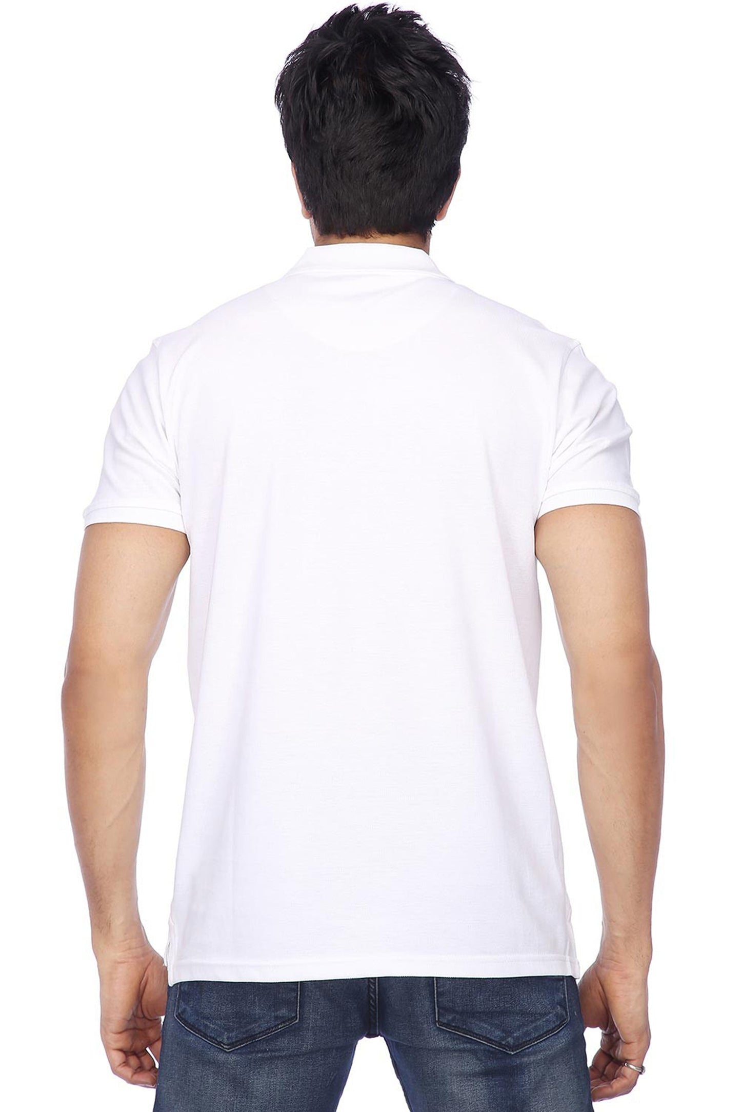White cotton blend polo collar men's t-shirt from Drpshippr men's collection, featuring a classic polo neckline and comfortable fit.