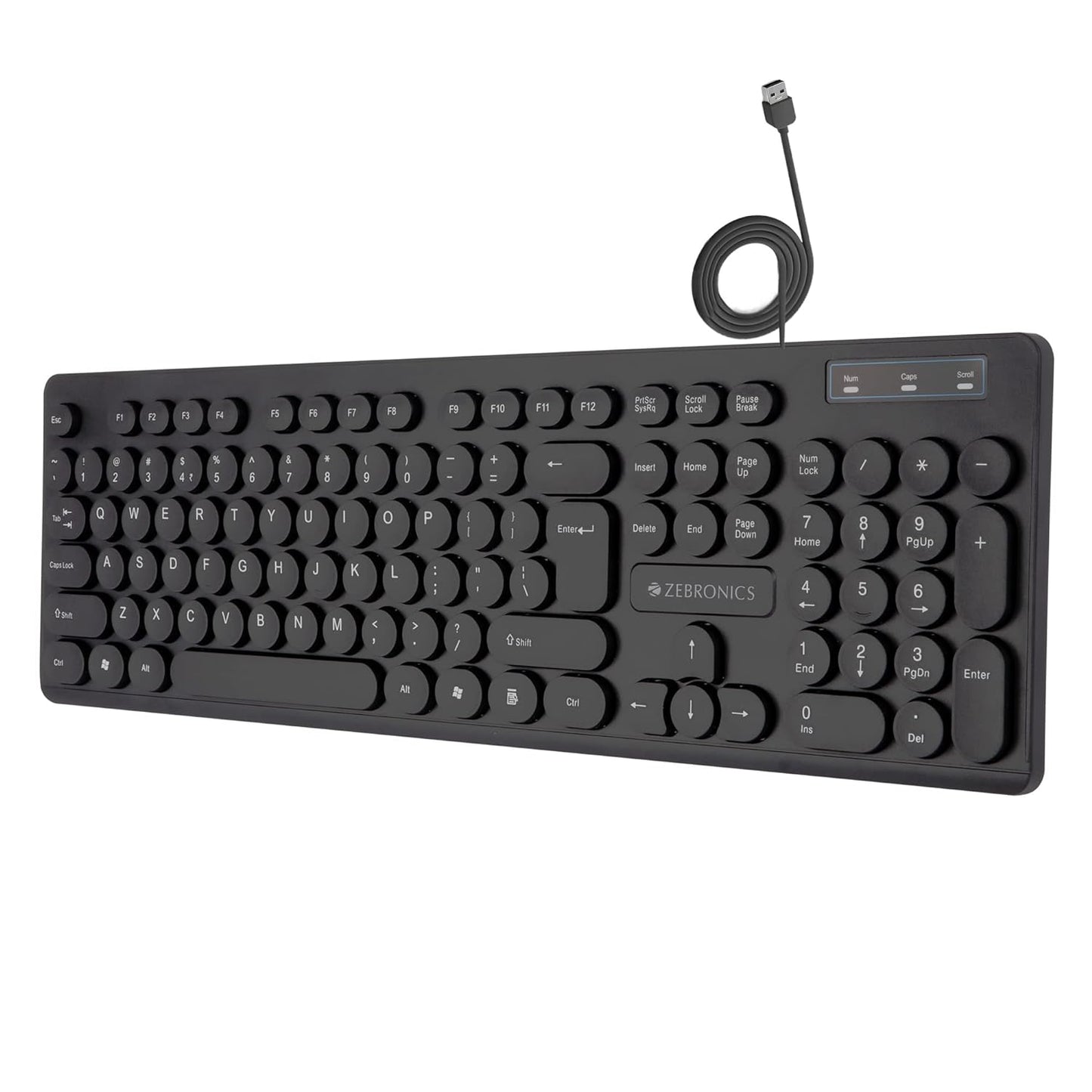 Zebronics ZEB-K24 slim design, retractable stand, 1.3 meter textured cable, Chiclet keys Wired USB Desktop Keyboard (Black)