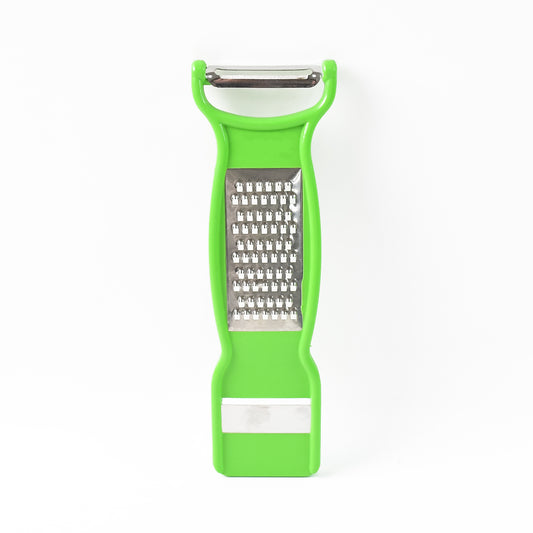 Wukusy Supermom 3-in-1 stainless steel vegetable and fruit peeler for versatile kitchen use, shown with peeled produce.