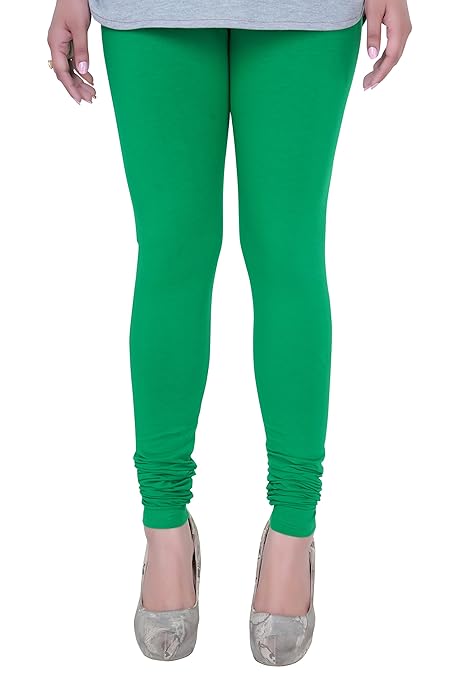 Green plus size ultra soft cotton lycra churidar leggings from FIZZI SHOP, showcasing comfortable, stretchy fit and smooth fabric texture.