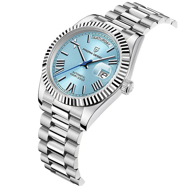 Limited edition men's watch from Drpshippr with a sleek black dial, silver stainless steel band, and modern design.