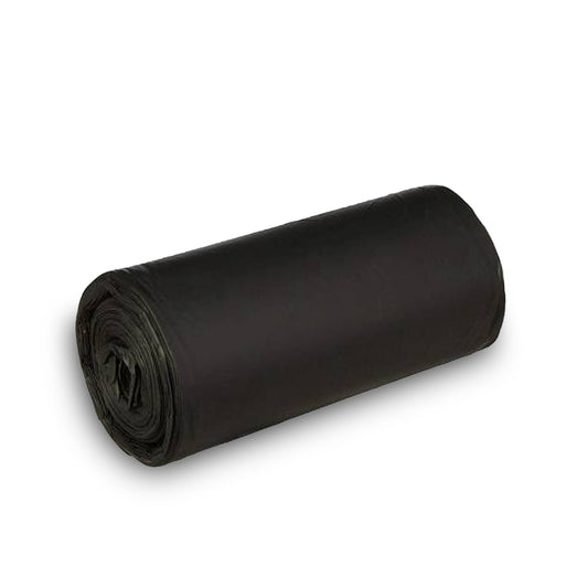 Medium black Wukusy garbage bag, 24x32 inches, suitable for home waste disposal, shown in a neat roll.