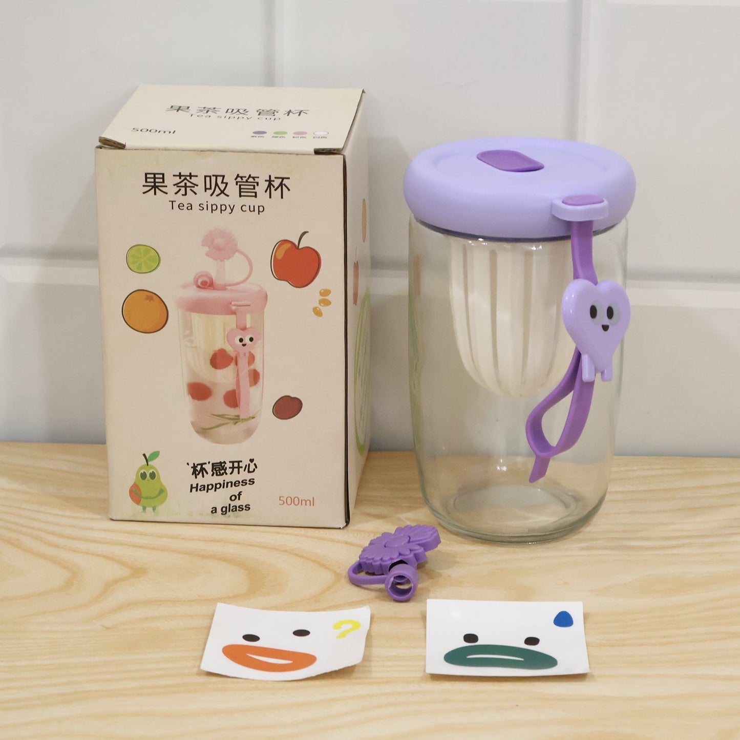 Glass Fruit Tea Sipper Cup 500 Ml With Infuser Strainer And Strap (1 Pc)