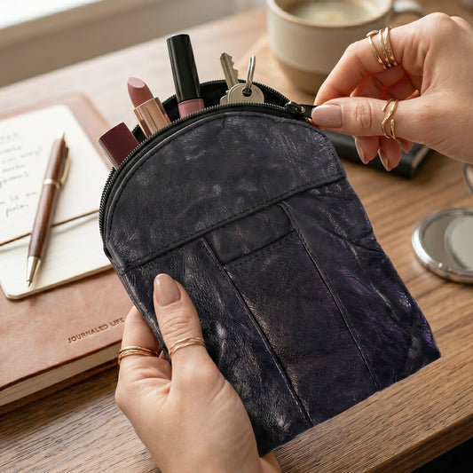 Leather Mini Zipper Pouch Compact Coin Card Organizer For Men Women